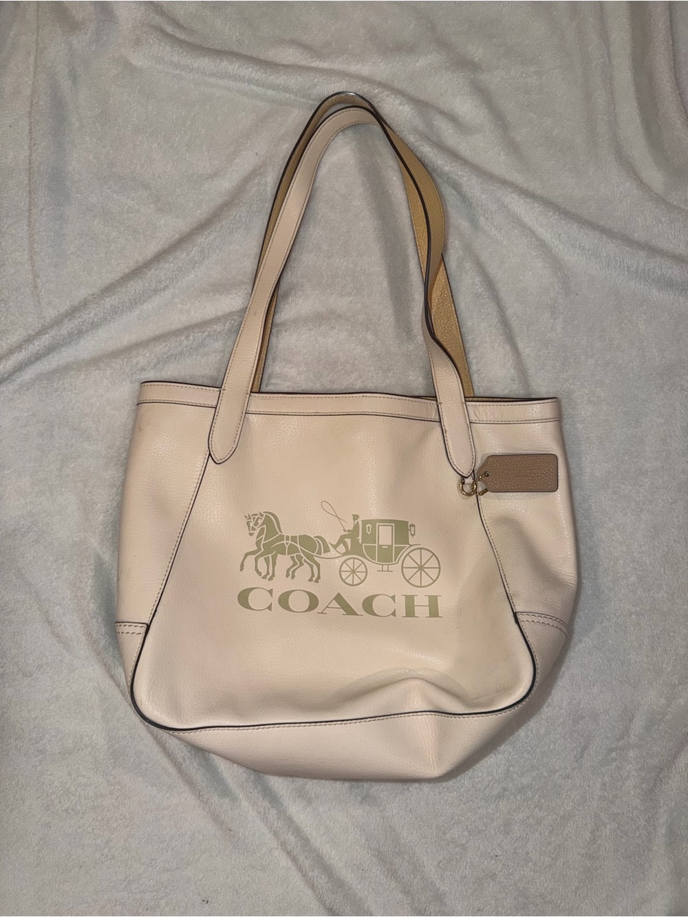COACH Women's Pale Leather Tote Bag with Signature Logo